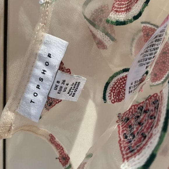 TOPSHOP women’s watermelon print sequins sheer top US 4 - Picture 7 of 9